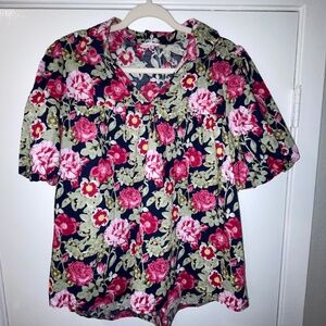 JODIFL Navy floral blouse